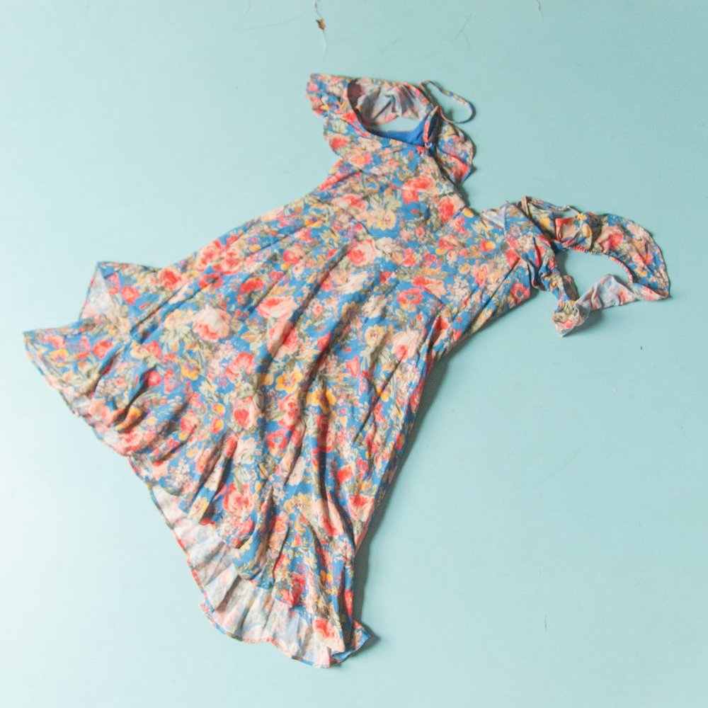 Majorelle x Revolve Blue Floral Salsa Off Shoulder Faux Wrap Mini Dress Sz M - Picture 10 of 10